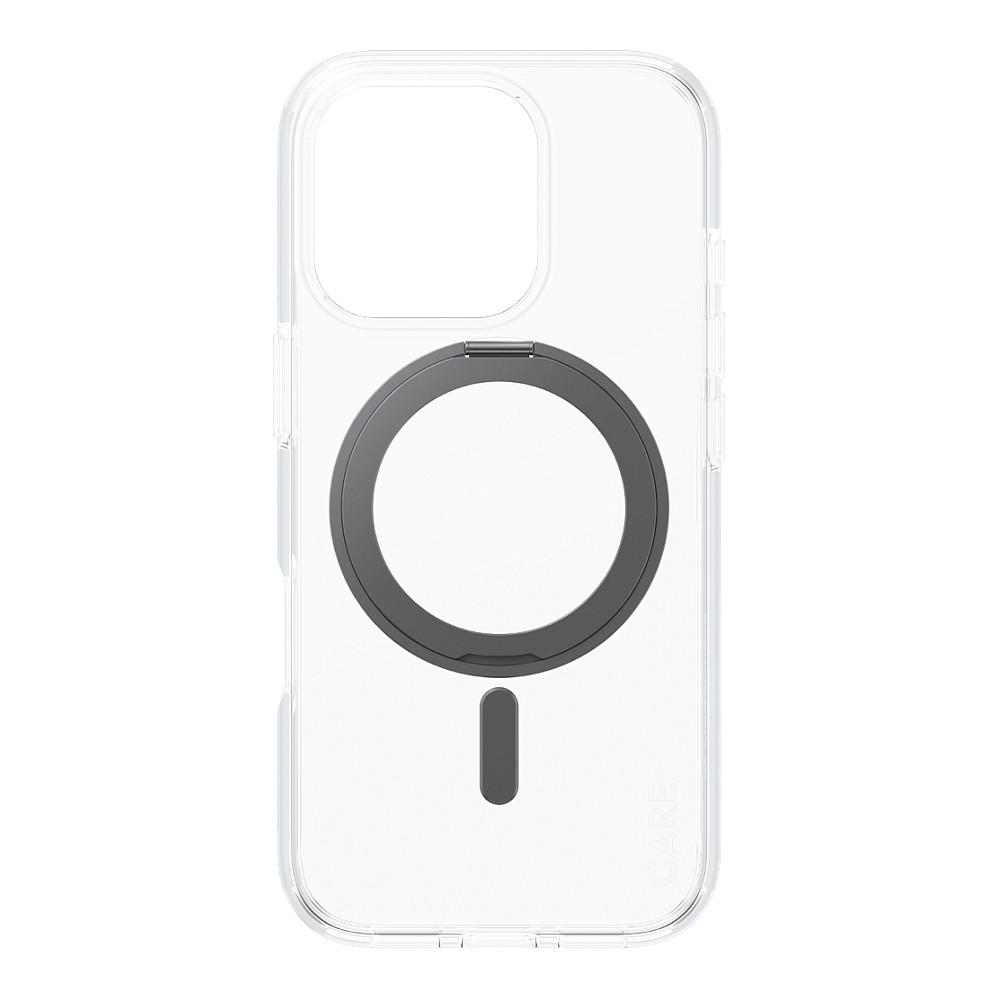 Case për Telefon CARE by PanzerGlass Feature, iPhone 16 Pro, Kickstand 360°, MagSafe – Transparent me Mbajtëse të Zezë - 4
