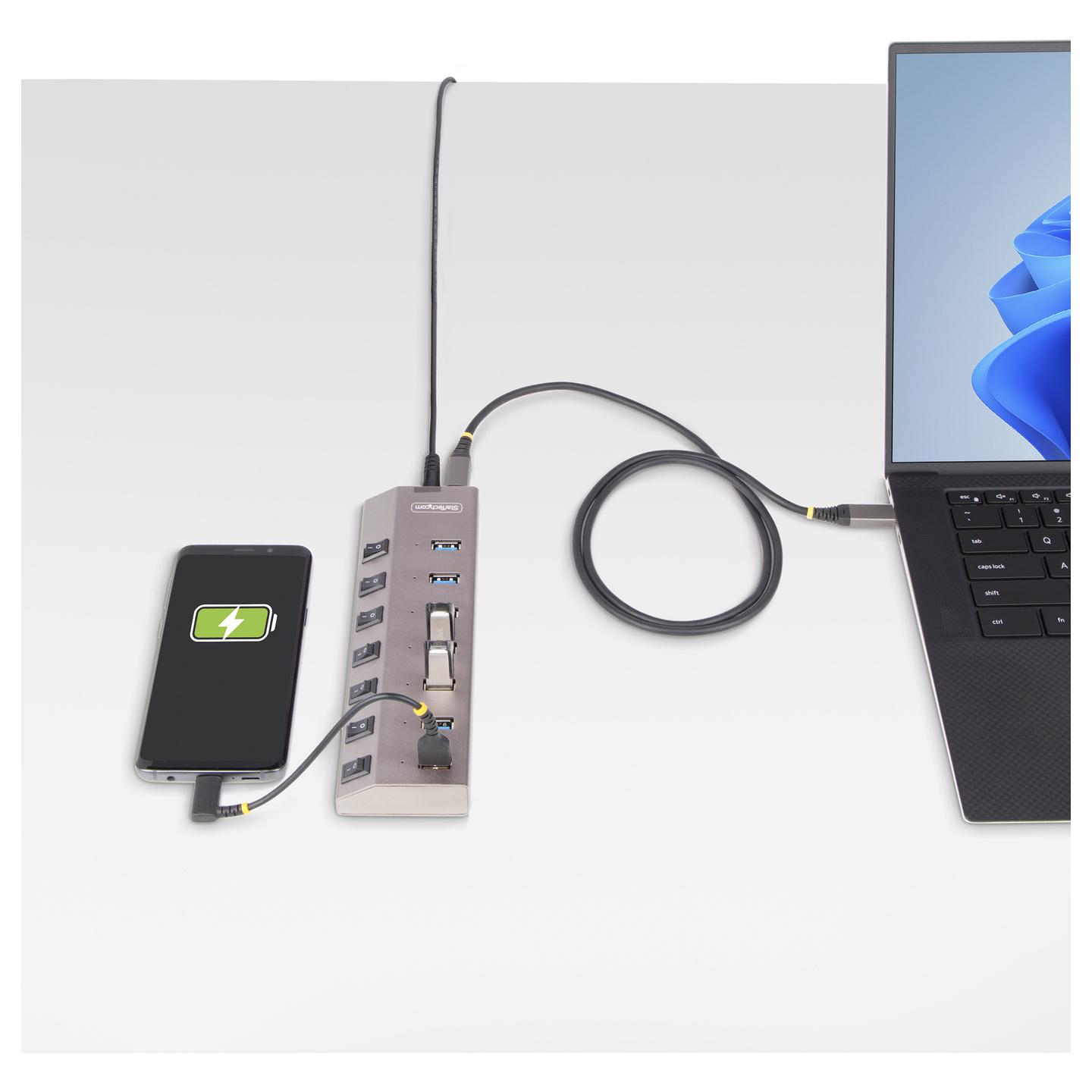 Hub USB StarTech.com 5G7AIBS-USB-HUB-EU, 7× USB-A, USB 3.2 Gen 1, 5 Gbps, Ndërprerës Individualë, Adapter 65 W – Gri - 9