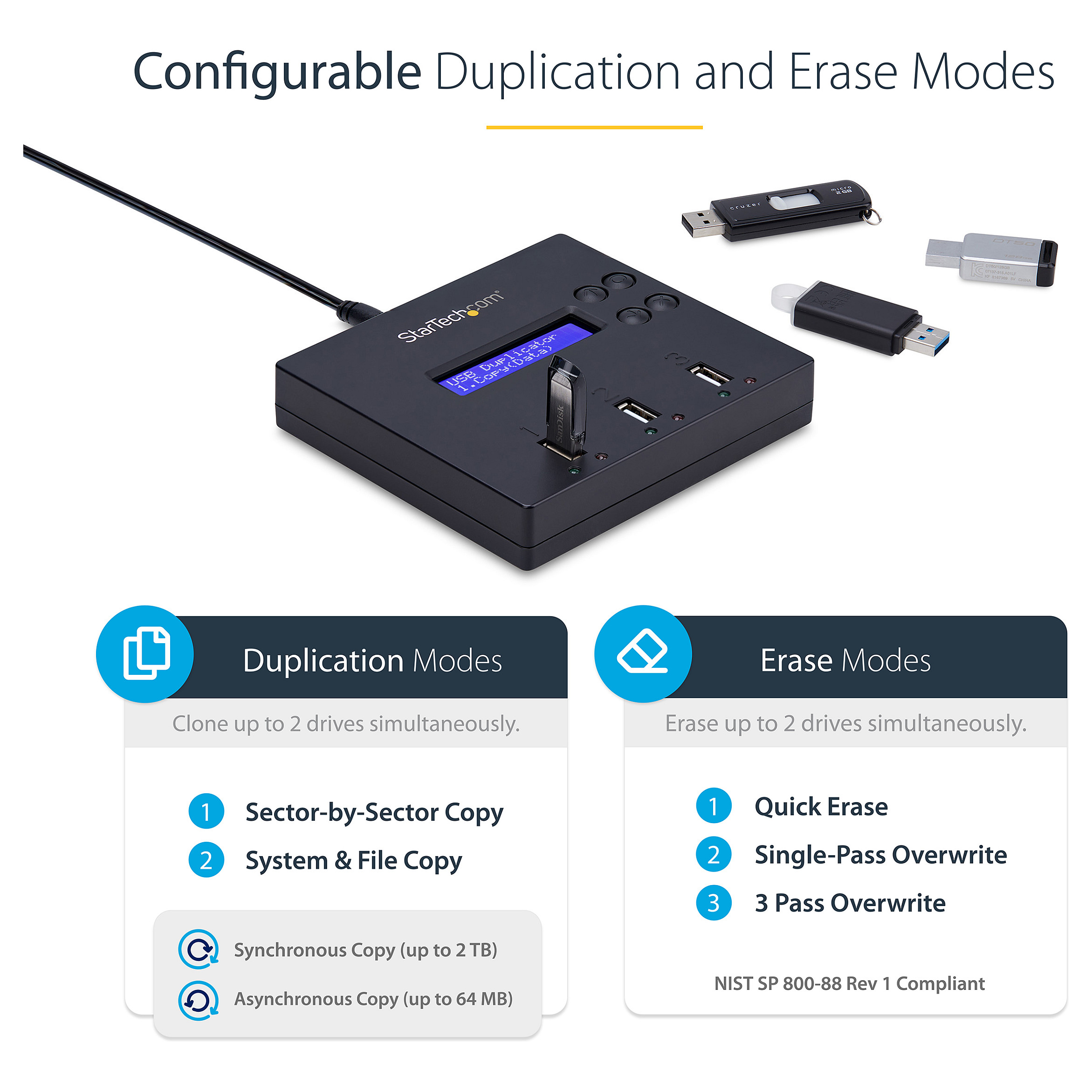 Duplikator USB StarTech.com USBDUP12 / 1:2 / USB 2.0 / 3x USB Type-A - Zezë - 12