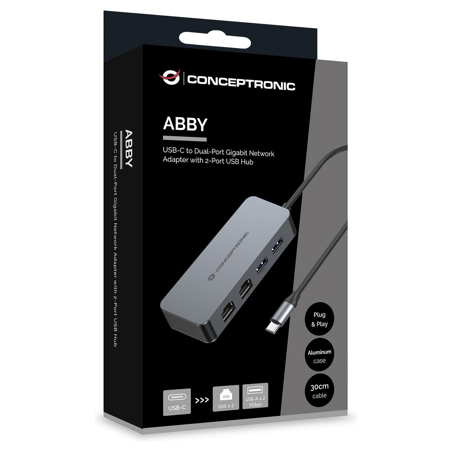 Adapter Conceptronic ABBY24G, USB-C, 2x RJ45 Gigabit, 2x USB-A 3.2 Gen 1, 5Gbps - Hiri - 4
