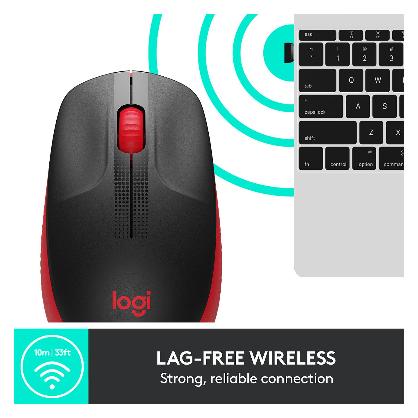 Maus pa kabllo Logitech M190 / Wireless 2.4GHz / Optik / 1000 DPI / 3 Butona / Nano USB Receiver - Kuqe/Zezë - 9