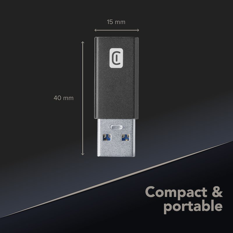 Adapter telefoni për veturë Cellularline / USB-A në USB-C / CarPlay & Android Auto – Zezë