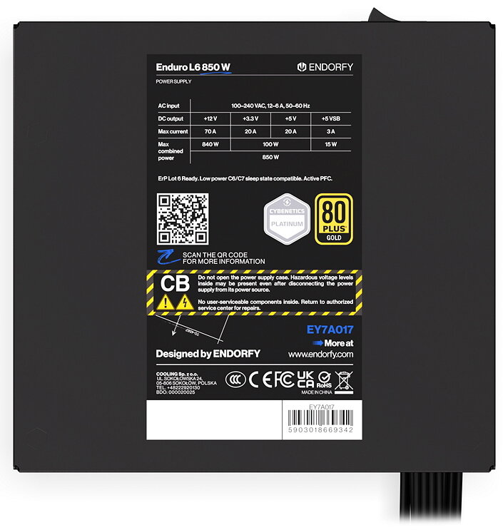 Furnizues Energjie Endorfy Enduro L6 / 850W / ATX 3.1 / 80 PLUS Gold / Non-Modular - Zezë - 5