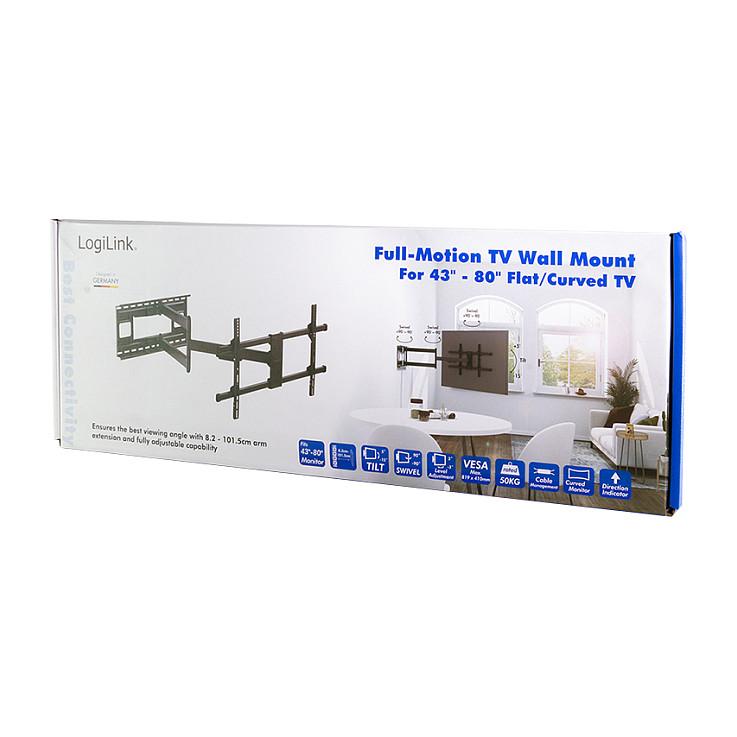 Mbajtëse për TV LogiLink BP0138 , 43–80" , deri 50kg , për mur , e pjerrët , e rrotullueshme , VESA 200x200–819x410 - Zezë - 8