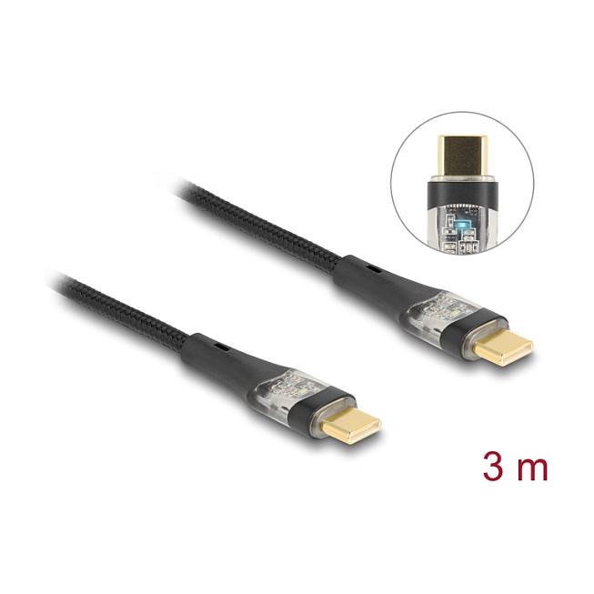 Kabllo USB DeLOCK 80765 / USB-C mashkull në USB-C mashkull / 3m / USB 2.0 / PD 100W / 5A / 480 Mbps / E-Marker / LED - Zezë - 2