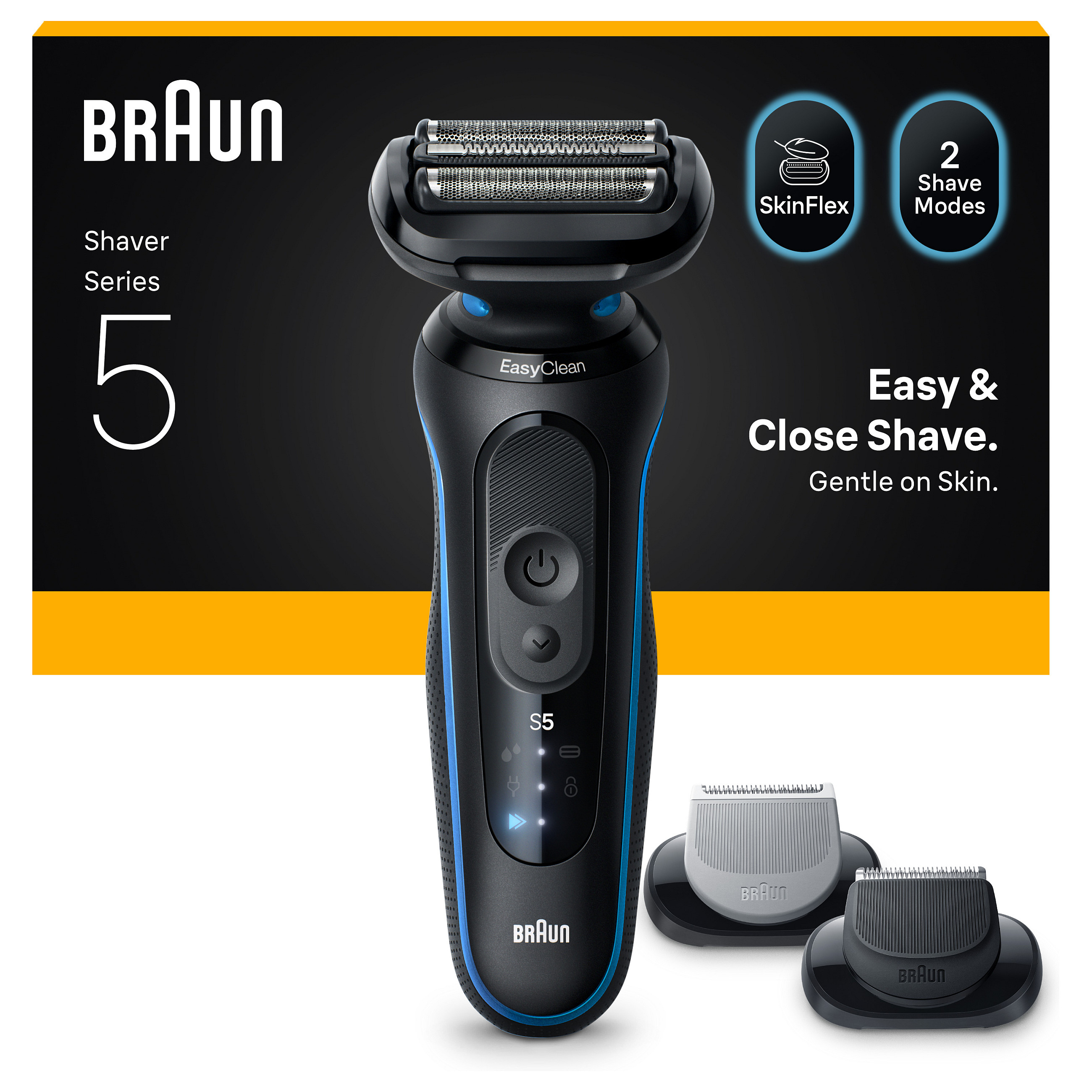 Makinë e rrojës Braun Series 5 52-B1650S / Wet & Dry / 100% Waterproof / EasyClick / Beard Trimmer / Body Groomer / 50 Min – Blu/Zezë - 3