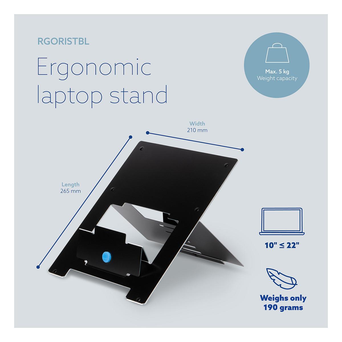 Mbajtëse për Laptop R-Go Riser Flexible / E rregullueshme / 10–22" / 5 kg / 135–220 mm / 5 pozicione - Zezë - 11