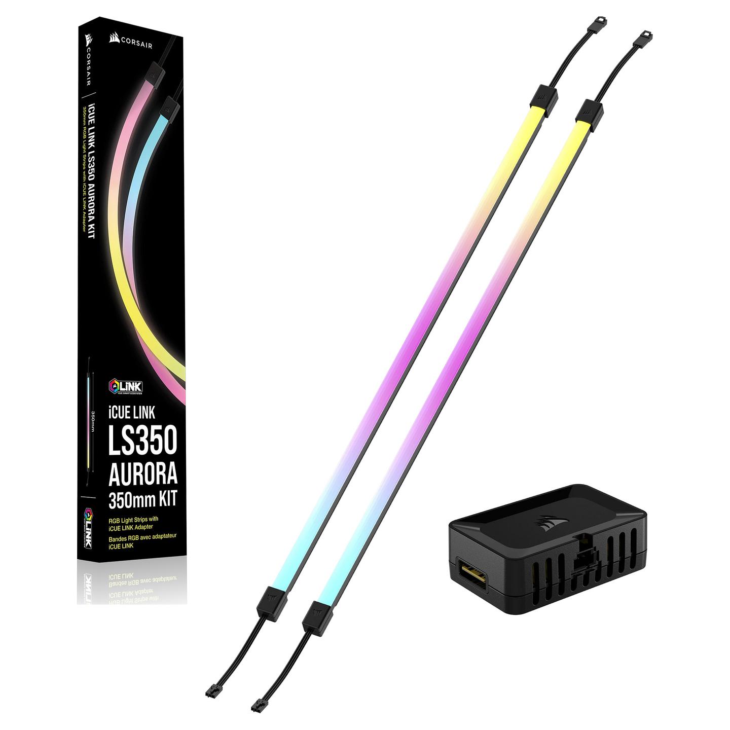 Shirit Ndriçimi për Kasë CORSAIR iCUE LINK LS350 Aurora, 2 Copë, 350mm, 40 LED RGB për Shirit, Magnetik - Zezë - 4