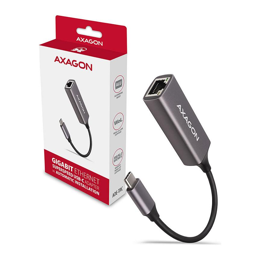 Adapter Rrjeti AXAGON ADE-TRC / USB-C 3.2 Gen 1 / Gigabit Ethernet RJ45 / 1000Mbps / Realtek RTL8153 - 6