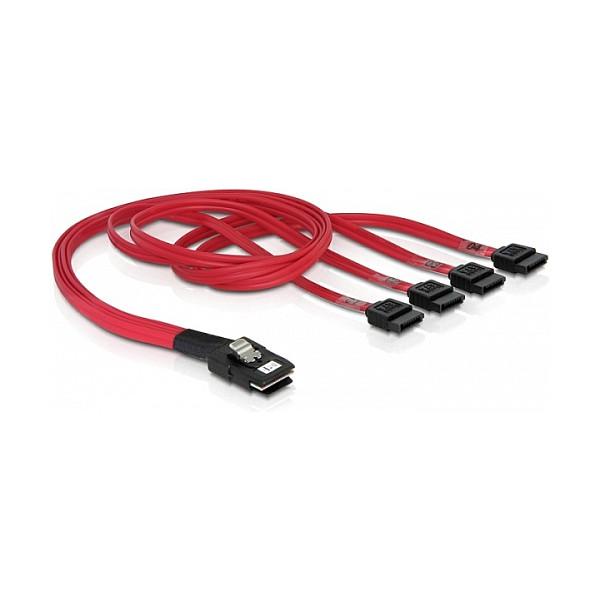 Kabllo SAS DeLOCK 83057, Mini SAS SFF-8087 në 4 x SATA 7-pin, SAS 6 Gb/s, 50 cm - Kuqe