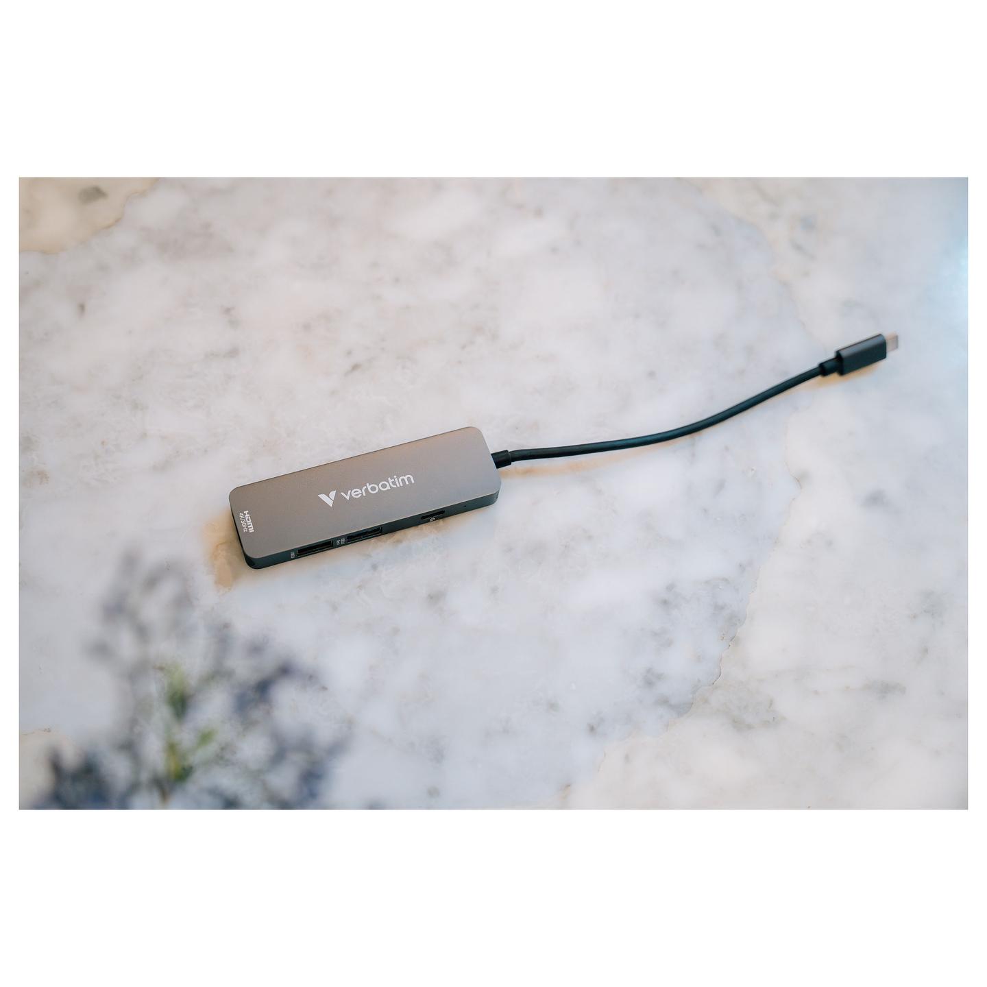 Hub USB-C Verbatim 32155, HDMI 4K@30Hz, USB-A 3.2 Gen 1 5 Gbps, USB-A 2.0, USB-C PD 100W, 18 cm – Gri - 6