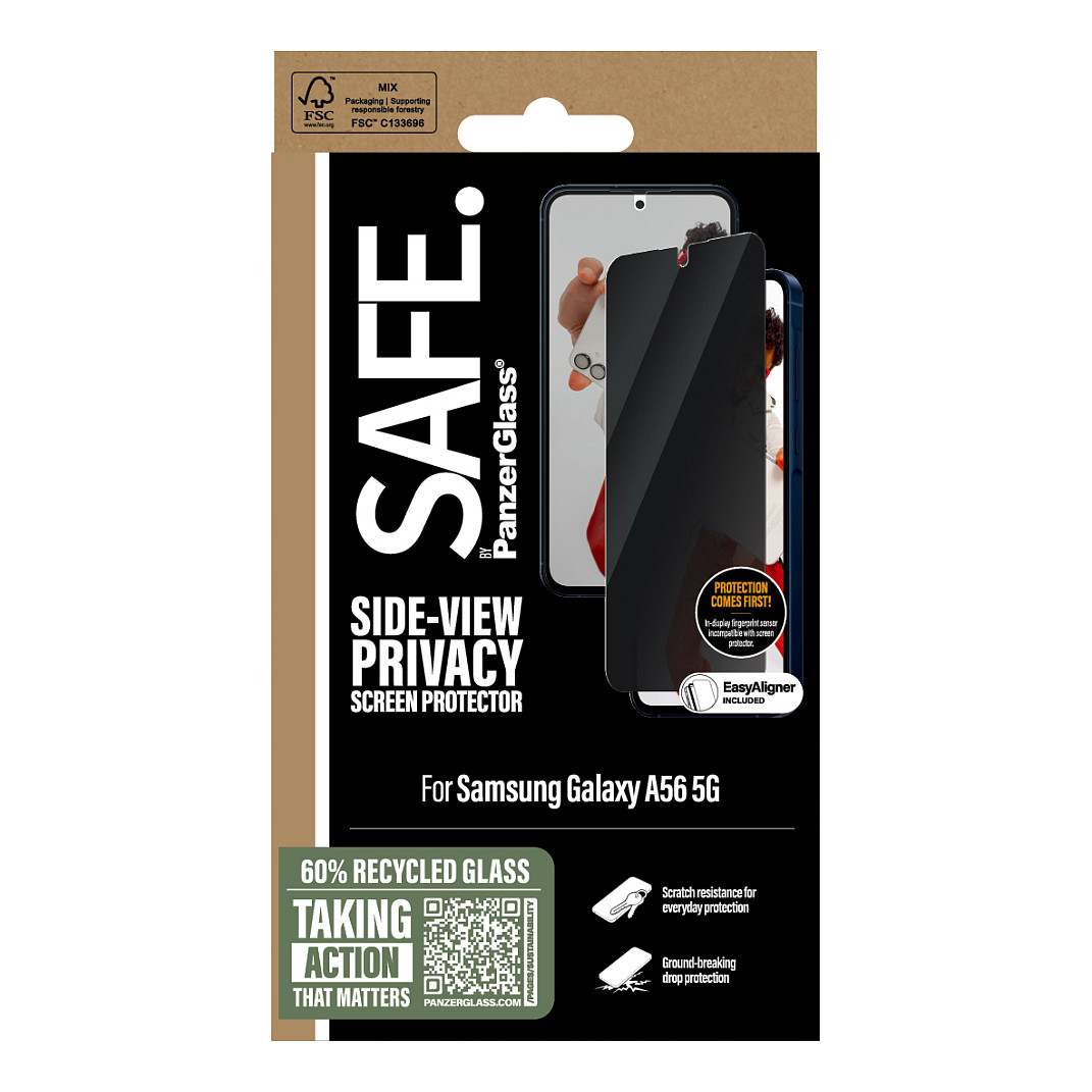 Mbrojtëse për ekran PanzerGlass SAFE. / Samsung Galaxy A56 5G / 2-Way Privacy / Ultra-Wide Fit / EasyAligner - Transparente - 3