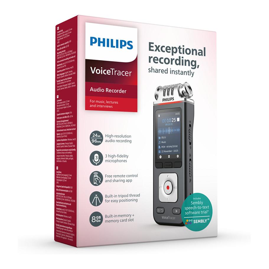 Regjistrues Audio Philips VoiceTracer DVT6115 / 8GB / microSD 32GB / USB-C / Bateri 1000mAh - Gri/Krom - 7