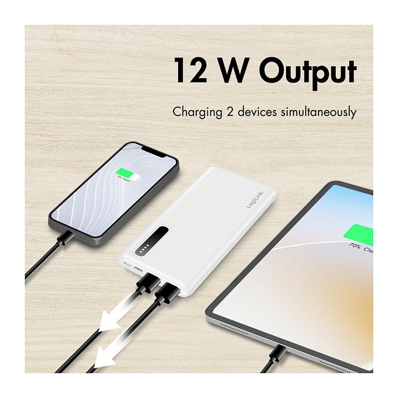 Powerbank LogiLink PA0311W / 8.000mAh / 12W / 2x USB-A / Li-Po - Bardhë - 8
