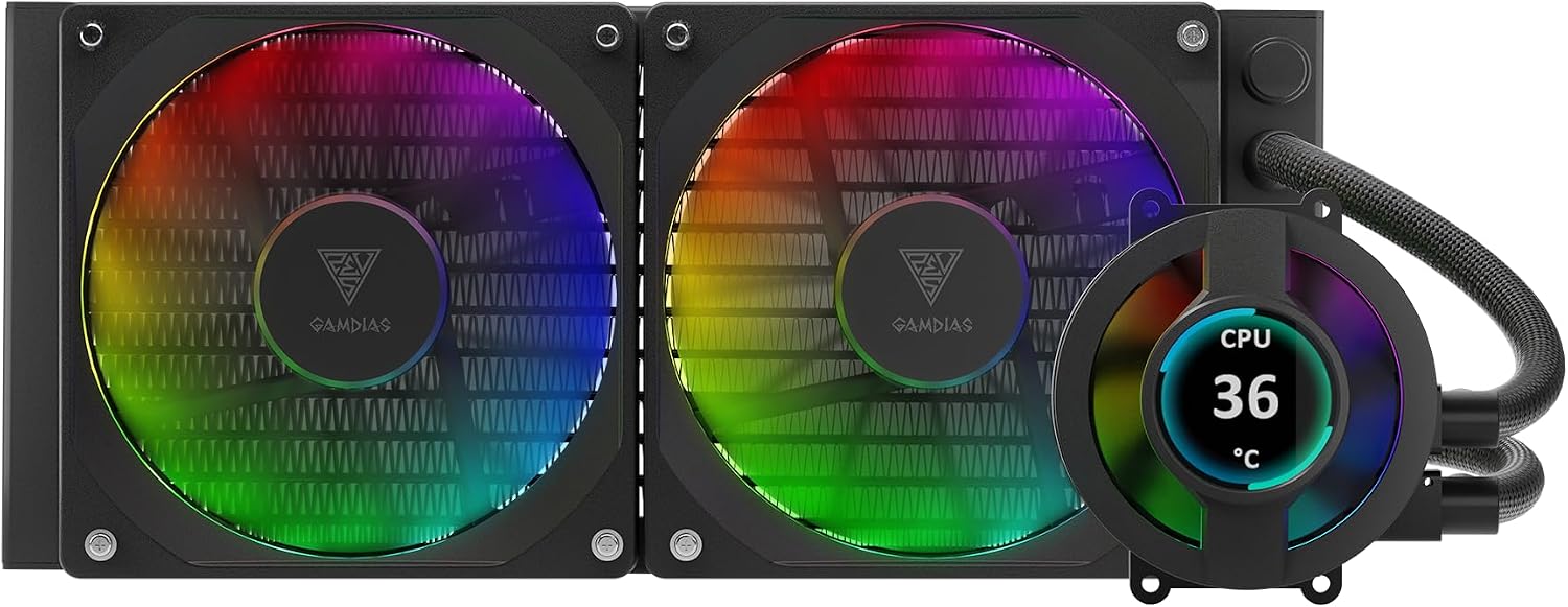 Ftohës për Procesor Gamdias Chione P3-240U / 240mm / 2x120mm / ARGB / LCD IPS / AIO - Zezë - 2