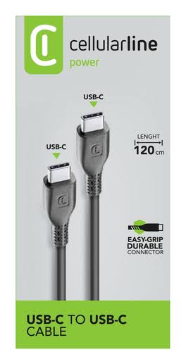 Kabllo Cellularline / USB-C në USB-C / 120cm - Zezë - 2