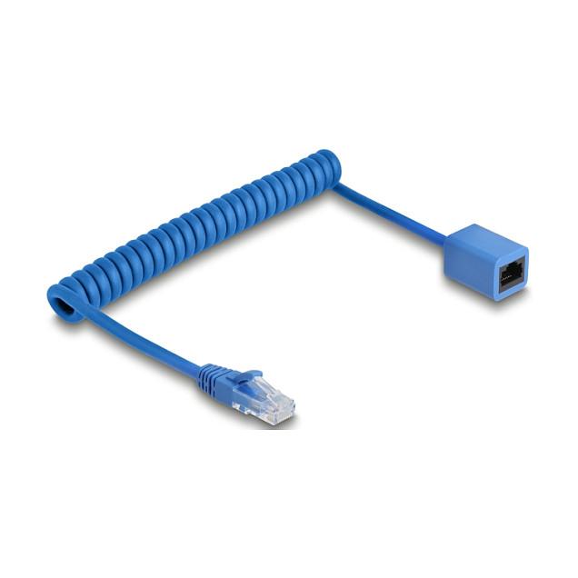 Kabllo për Rrjet DeLOCK 90364, RJ45 mashkull në RJ45 femër, Cat.6 UTP, spirale, 0.45–0.75 m - Blu