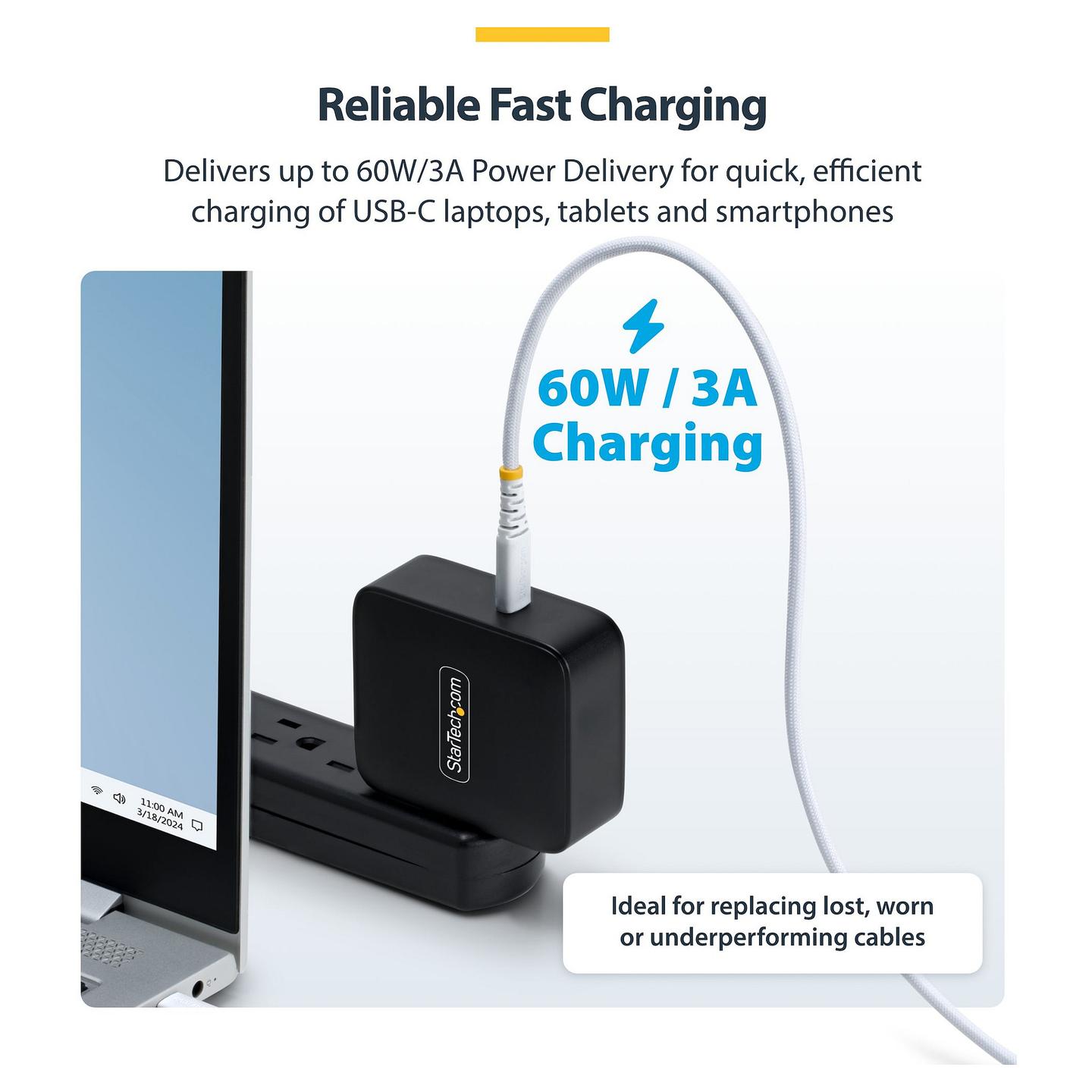 Kabllo USB StarTech.com USB2CC3MNCBRWH / USB-C në USB-C / USB 2.0 / 480 Mbit/s / PD 60W / 3A / 3m - Bardhë - 6