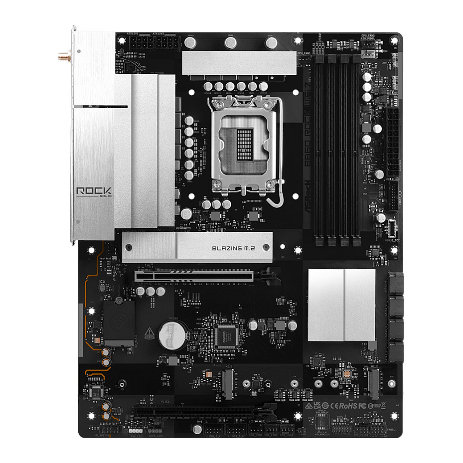 Pllakë Amë ASRock B860 Rock WiFi 7 / Intel LGA1851 / B860 / DDR5 / ATX / Wi-Fi 7 / 2.5GbE LAN - 2