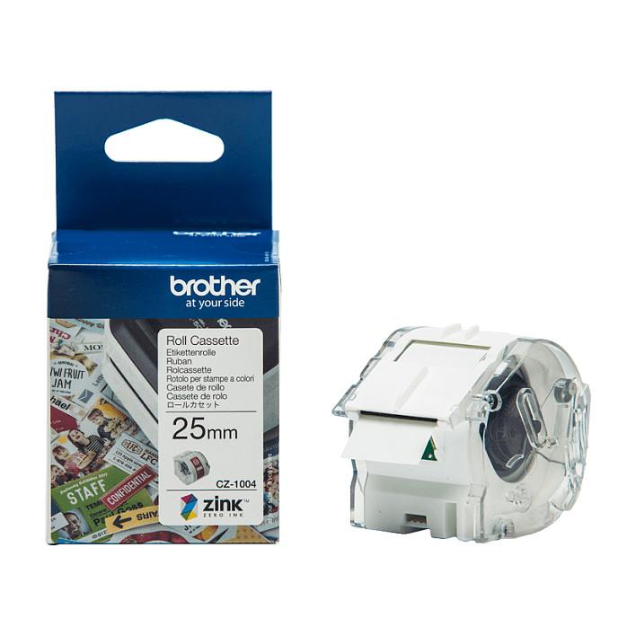 Rrotull Etiketash Brother CZ-1004, 25 mm × 5 m, Printim me Ngjyra ZINK