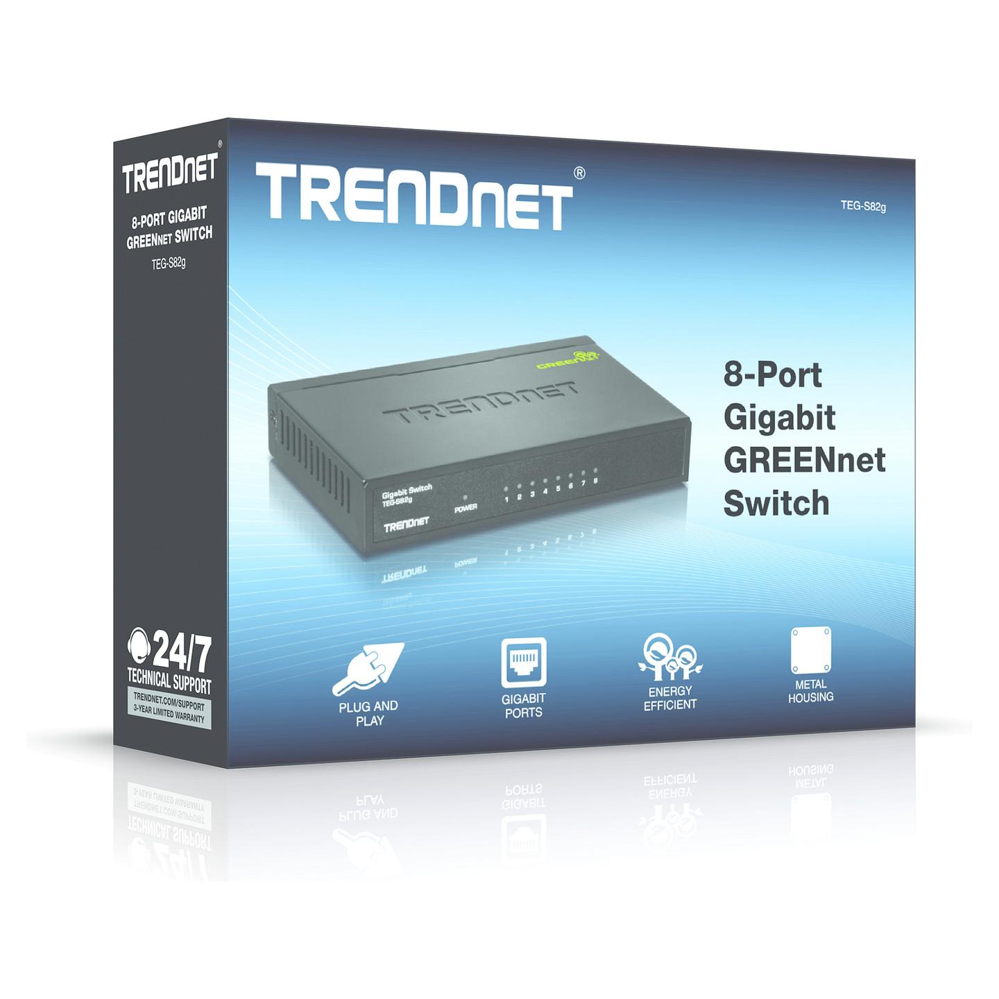 Switch TRENDnet TEG-S82g GREENnet, 8 porta Gigabit Ethernet RJ45, Switching Capacity 16Gbps, Unmanaged, pa ventilator, kasë metalike - Hiri - 4