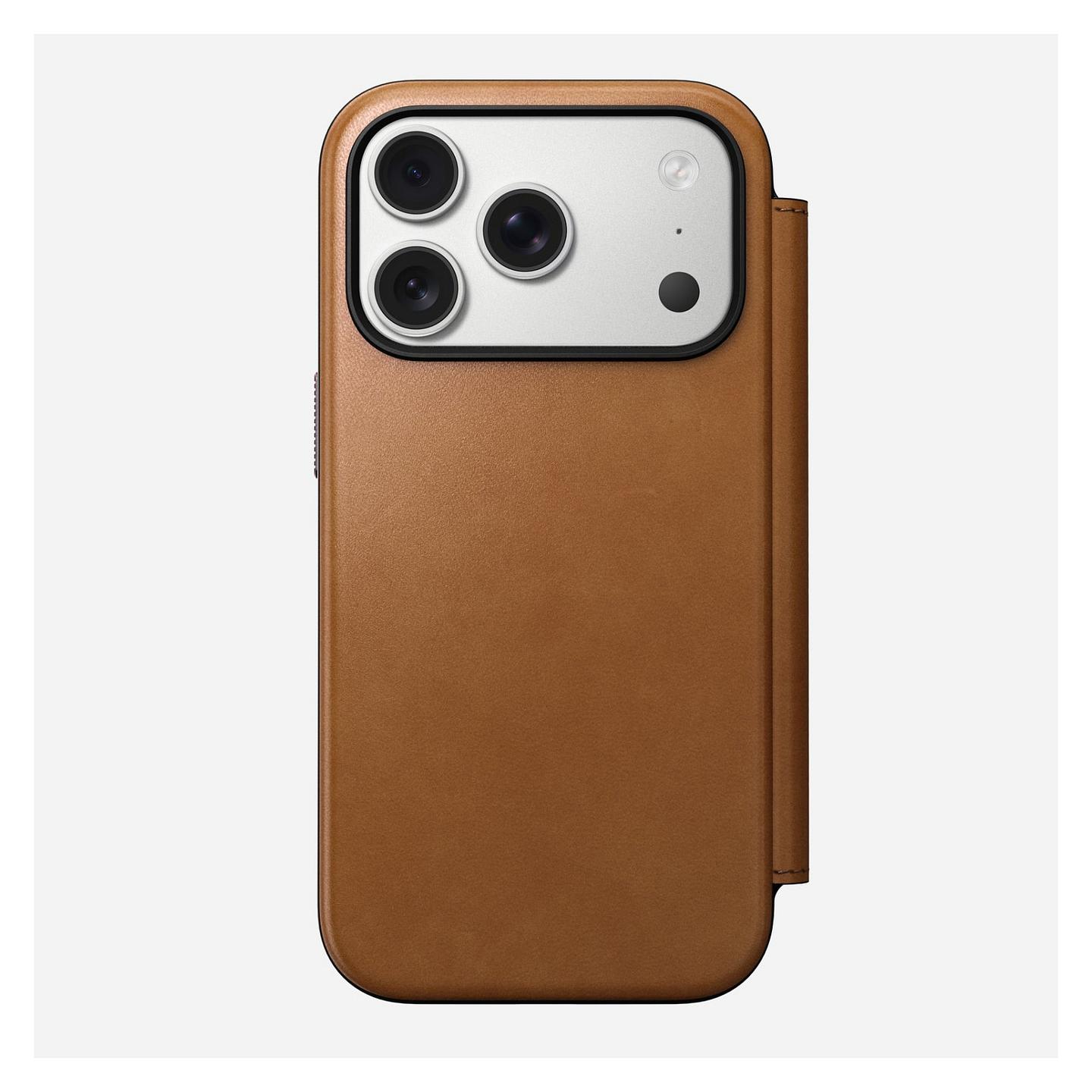 Case për Telefon Nomad Modern Leather Folio, iPhone 17 Pro, Lëkurë, MagSafe, Mbyllje Magnetike, 3 Vende për Karta, Mbrojtje deri 2.4m - Kafe e çelët - 8