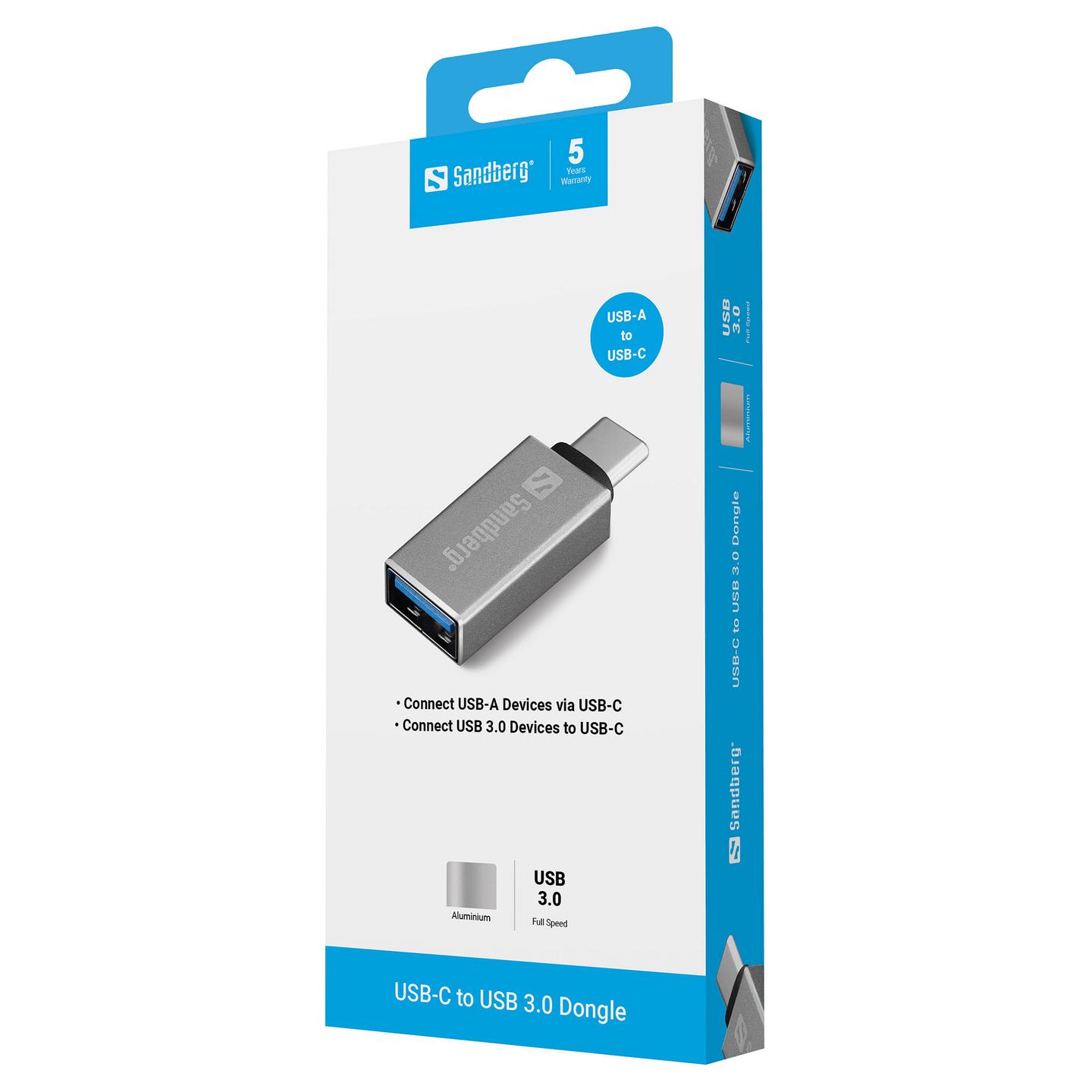 Adapter USB Sandberg 136-24 / USB-C mashkull në USB-A femër / USB 3.0 / 5 Gbit/s - Argjend - 3