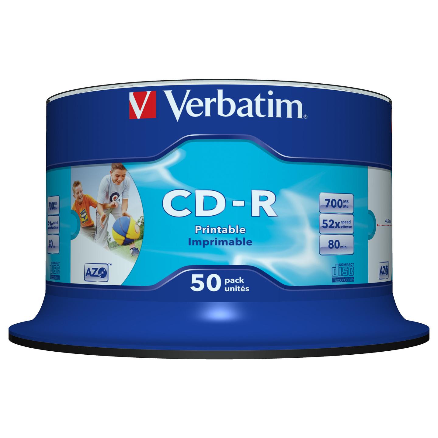 CD-R Verbatim AZO, 700 MB, 52x, Printim me Inkjet, Paketa me 50 copë