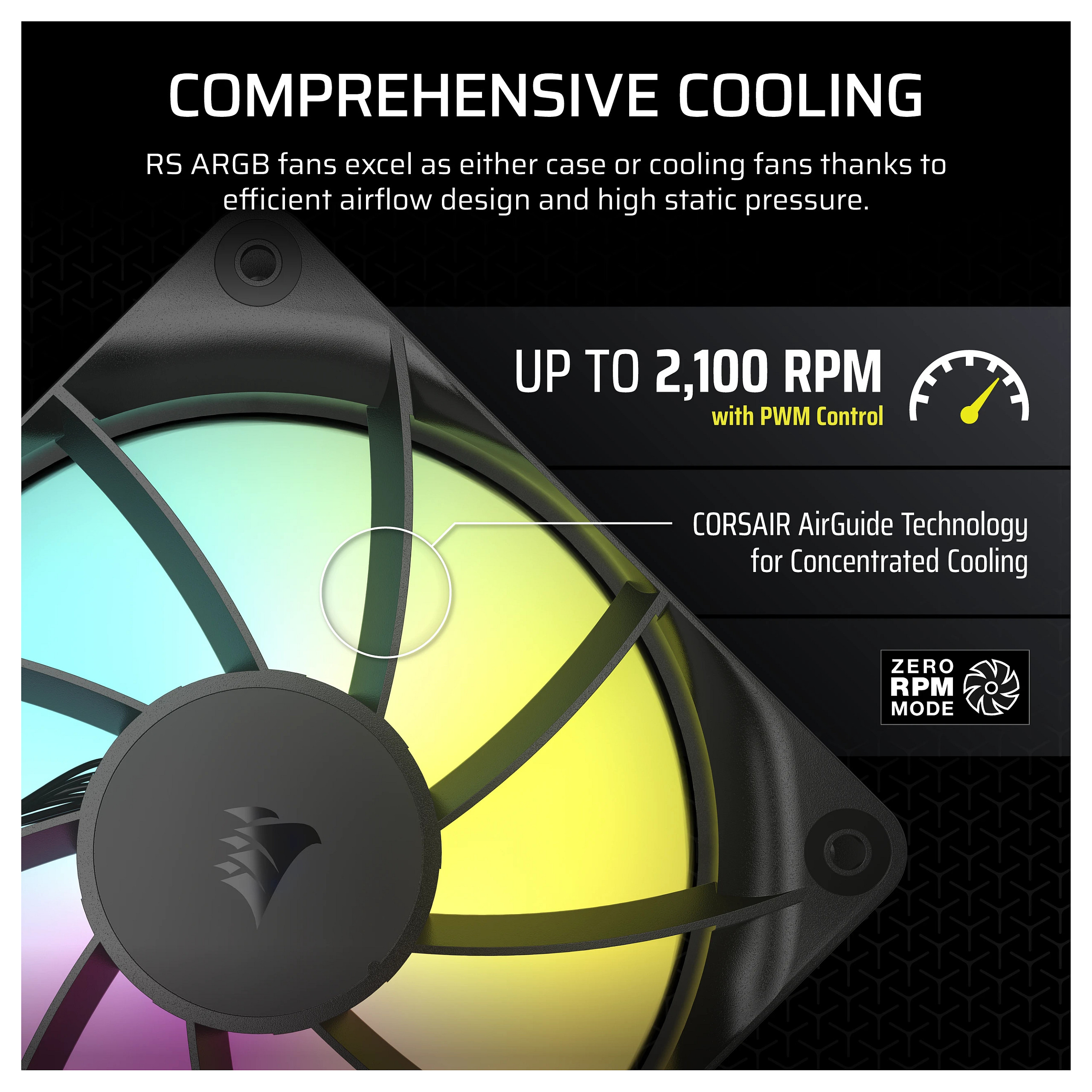 Ftohës për Kasë Corsair RS120 ARGB / 120mm / 420-2100 RPM / 3-Pack – Zezë - 9