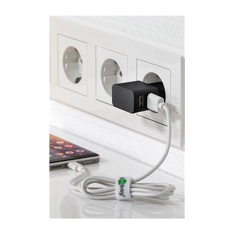 Kabllo & Adapter Goobay 44986 / 2x USB-A / USB-C / 2.4A / 12W / 1m - Zezë - 5