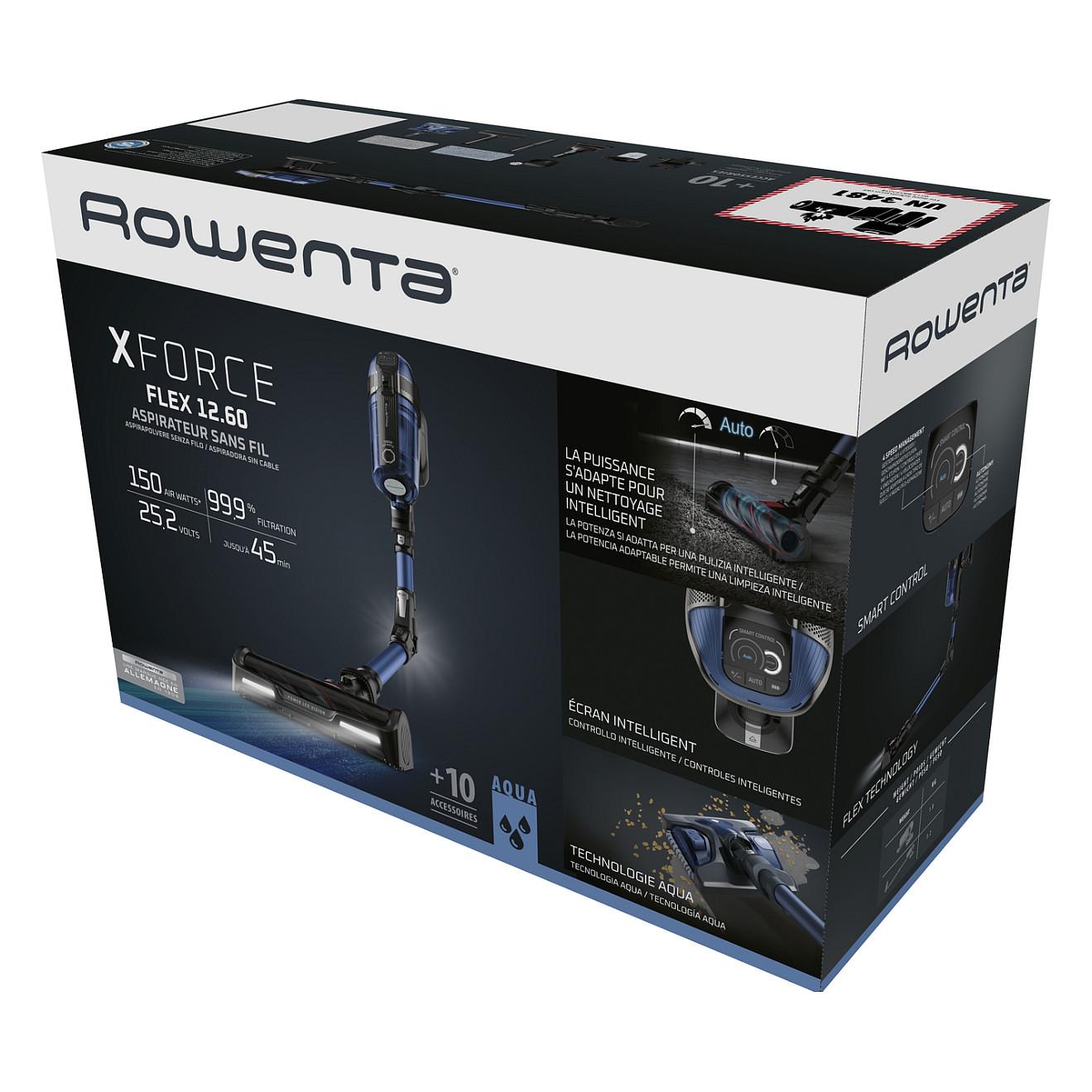 Fshesë Elektrike Rowenta X-Force Flex 12.60 Aqua RH98C0, 150AW, 25.2V, 0.9L, 45min, Pastrim i Thatë dhe i Lagësht, 2-në-1 - Blu, Zezë - 16