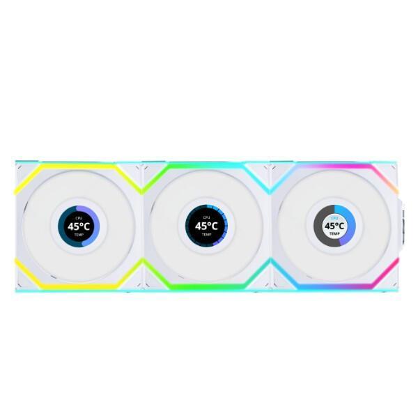 Ftohës për Kasë Lian Li UNI FAN SL Wireless LCD / 120mm / 300-1900 RPM / ARGB PWM / LCD / 3-Pack – Bardhë - 3