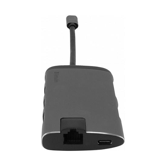 Hub USB Verbatim 49142 / USB-C / 3x USB-A / HDMI 4K / RJ45 Gigabit / SD + MicroSD / USB-C PD / 0.15 m - Zezë/Argjend - 7