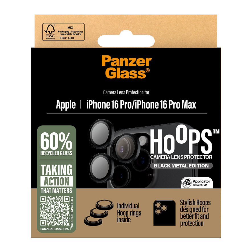 Aksesorë për telefon PanzerGlass Hoops / Mbrojtës për Kamerë / Xham temperuar + Silikon + Aliazh Alumini / iPhone 16 Pro & 16 Pro Max - Zezë - 3