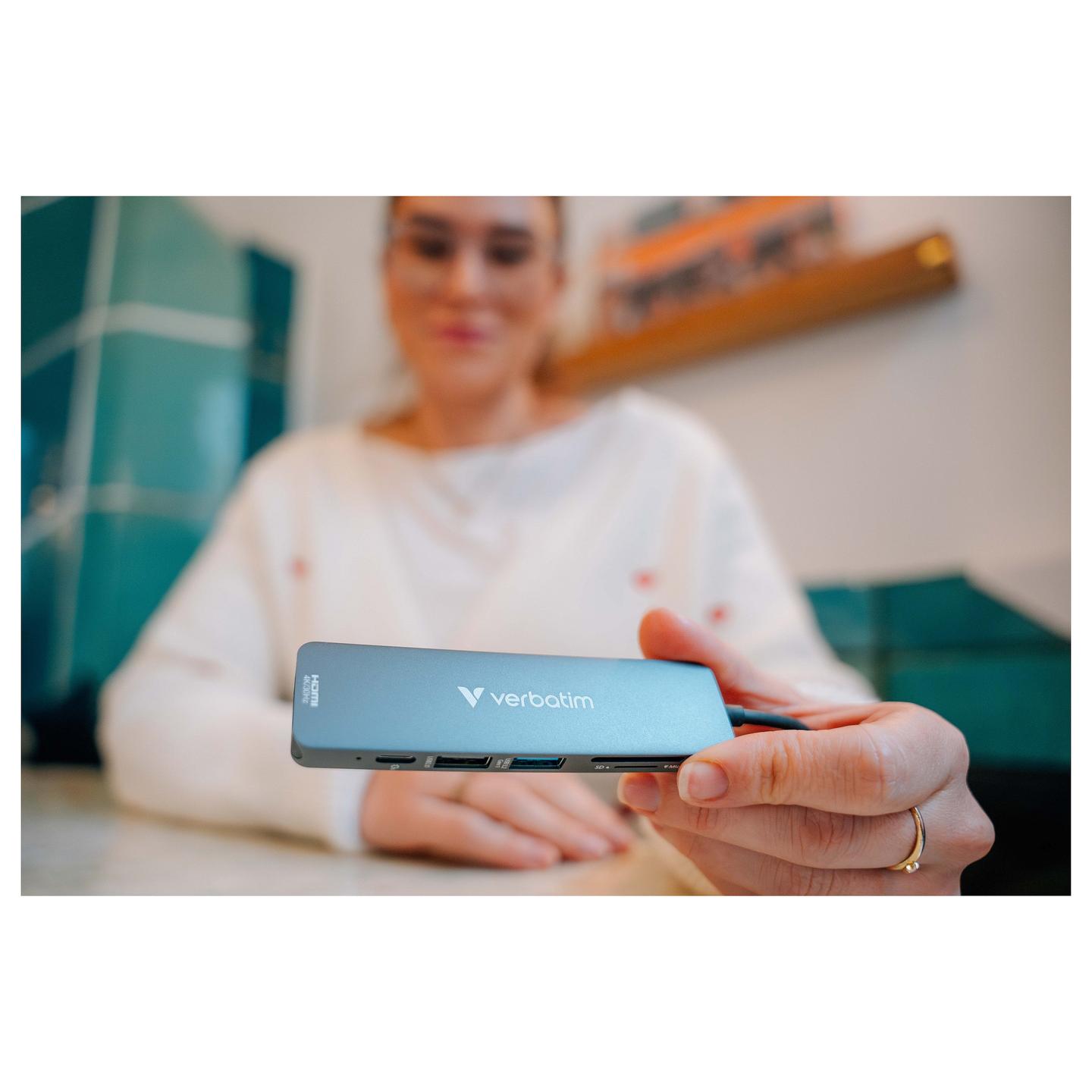 Hub USB-C Verbatim 32156, 6 Porta, HDMI 4K 30Hz, USB-A 3.2 Gen 1, USB-A 2.0, USB-C PD 100W, SD, microSD – Gri - 5