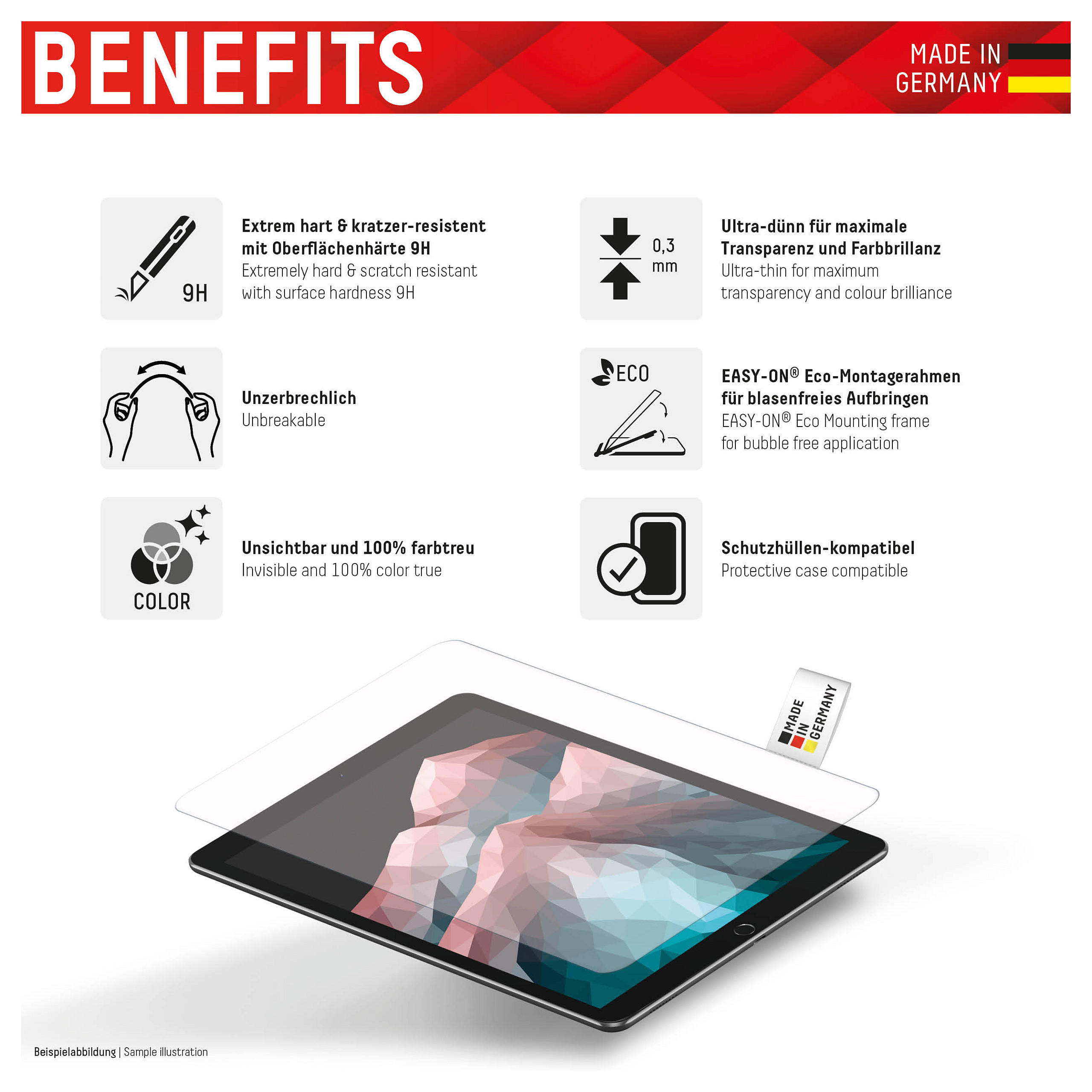 Mbrojtëse për ekran tablet DISPLEX 01754 / iPad 10.9" (Gen 10) / iPad 11" (A16) / Xham Hybrid 9H - Transparent - 2
