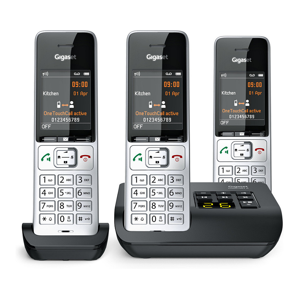 Telefon i thjeshtë Gigaset COMFORT 500A Trio / 2.2" / DECT & Hands-Free / 3 Aparatë - Zezë/Argjendtë - 5