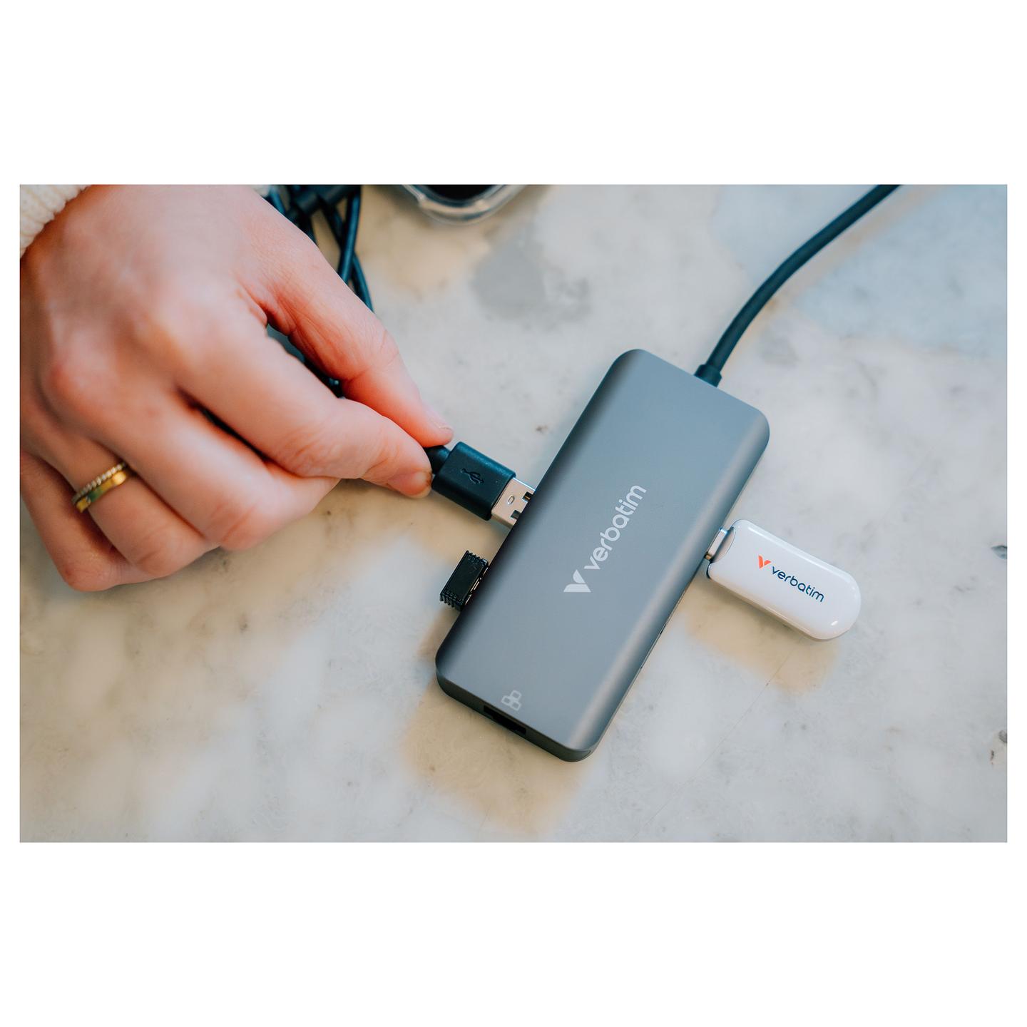 Hub USB-C Verbatim 32157, 6 Porta, HDMI 4K 30Hz, 3x USB-A 3.2 Gen 1, Gigabit Ethernet, USB-C PD 100W – Gri - 4