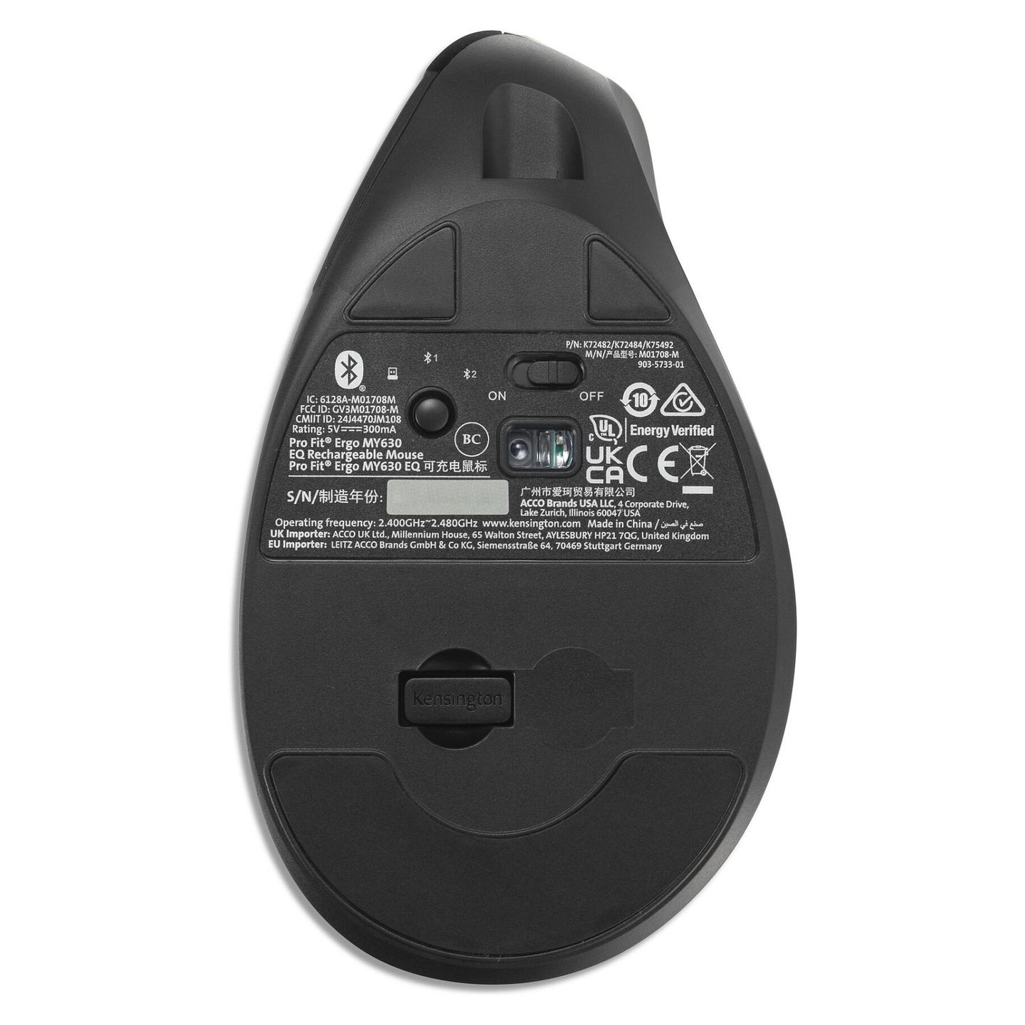 Maus pa Kabllo Kensington Pro Fit Ergo MY630 EQ / Vertikal / 2400 DPI / 6 Butona / Bluetooth / Wireless 2.4 GHz / USB-C - Zezë - 7