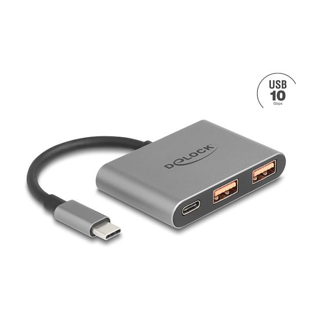 Hub USB DeLOCK 64337 / 3 Porta / 1× USB-C + 2× USB-A / 10 Gbps / 0.1 m - Gri - 2