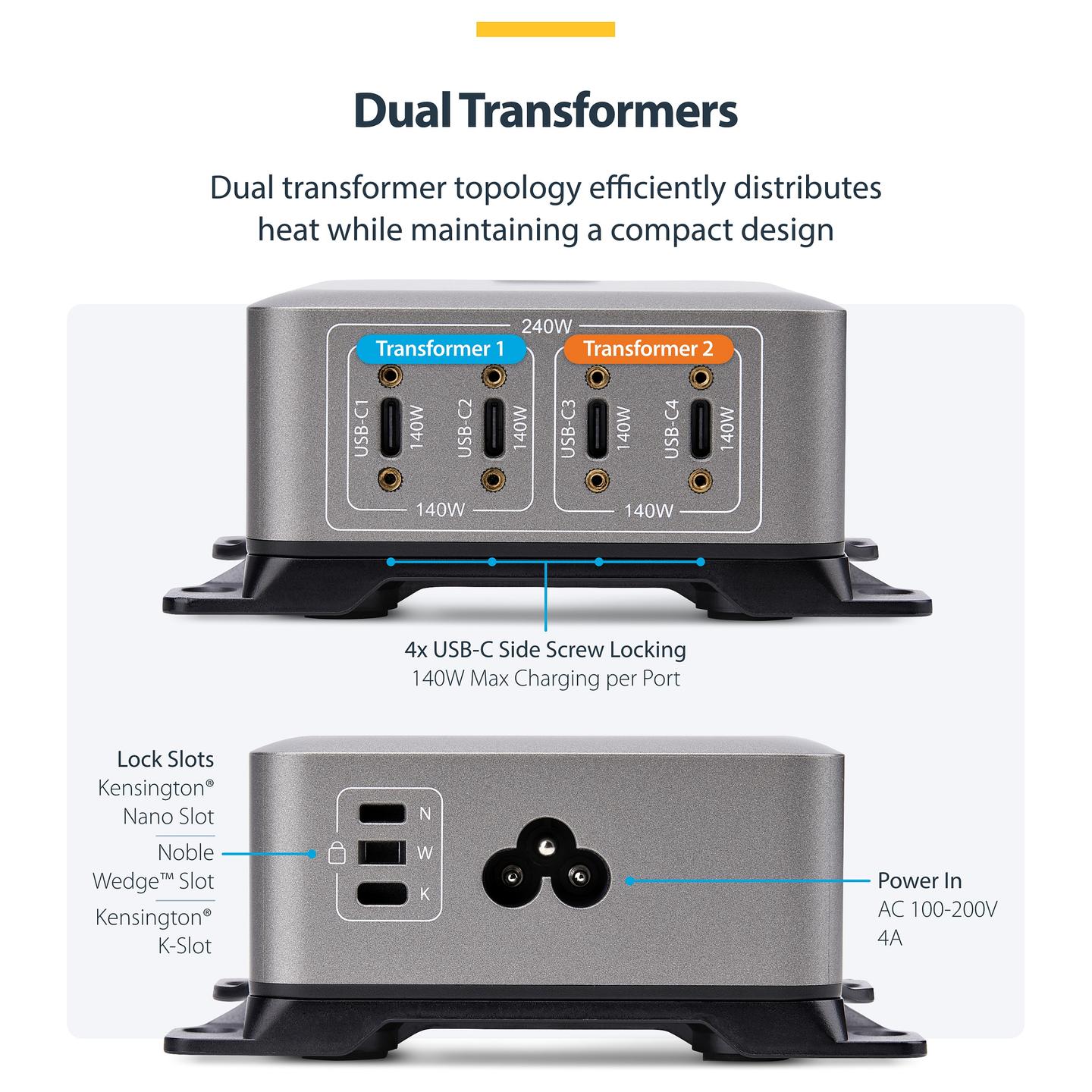 Karikues USB-C StarTech.com 424DEU-USB-C-CHARGER, 240W, 4x USB-C, 140W EPR, Power Delivery 3.1, GaN - Gri - 18