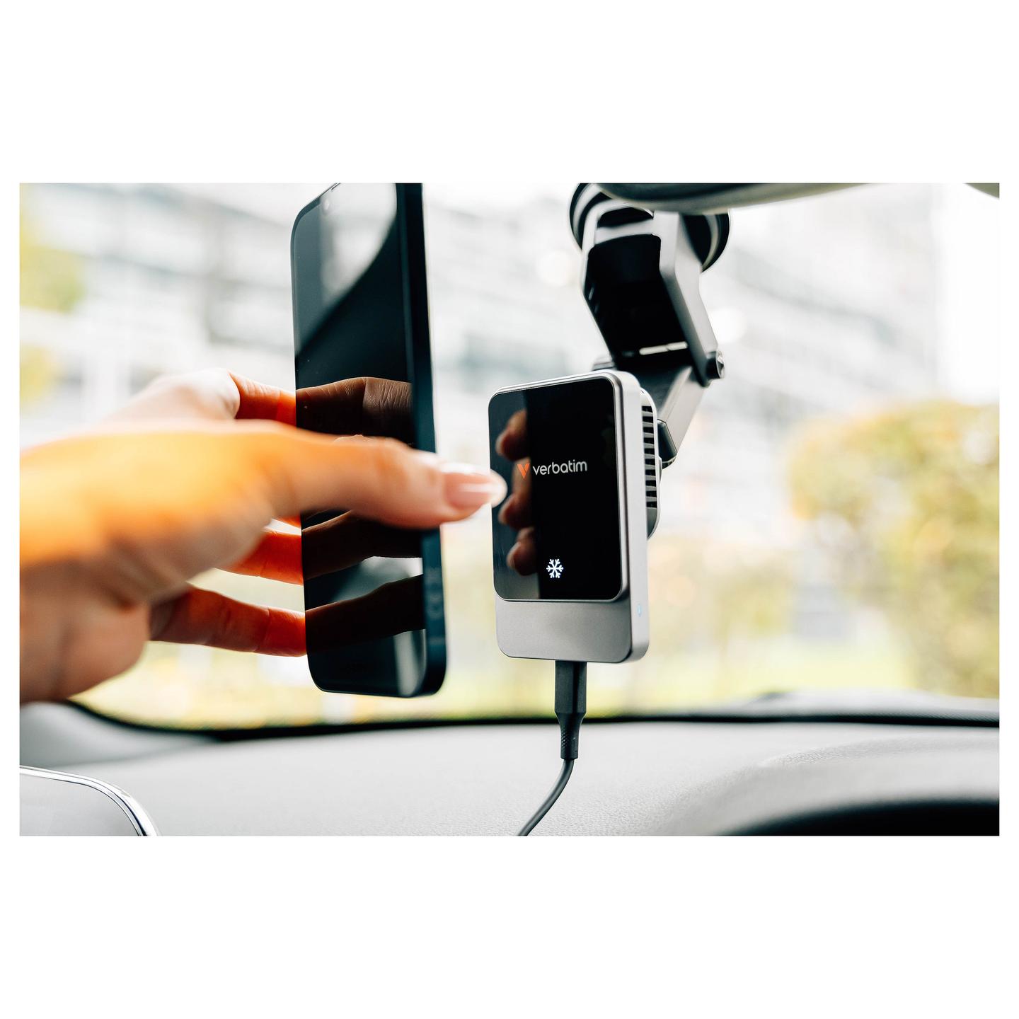 Mbajtës Telefoni për Veturë Verbatim Charge 'n' Drive 31862, Karikim Wireless Qi, 15W, Magnetik, Ftohës i Integruar, Rrotullim 360°, USB-C, Kabllo 1 m – Zezë - 4