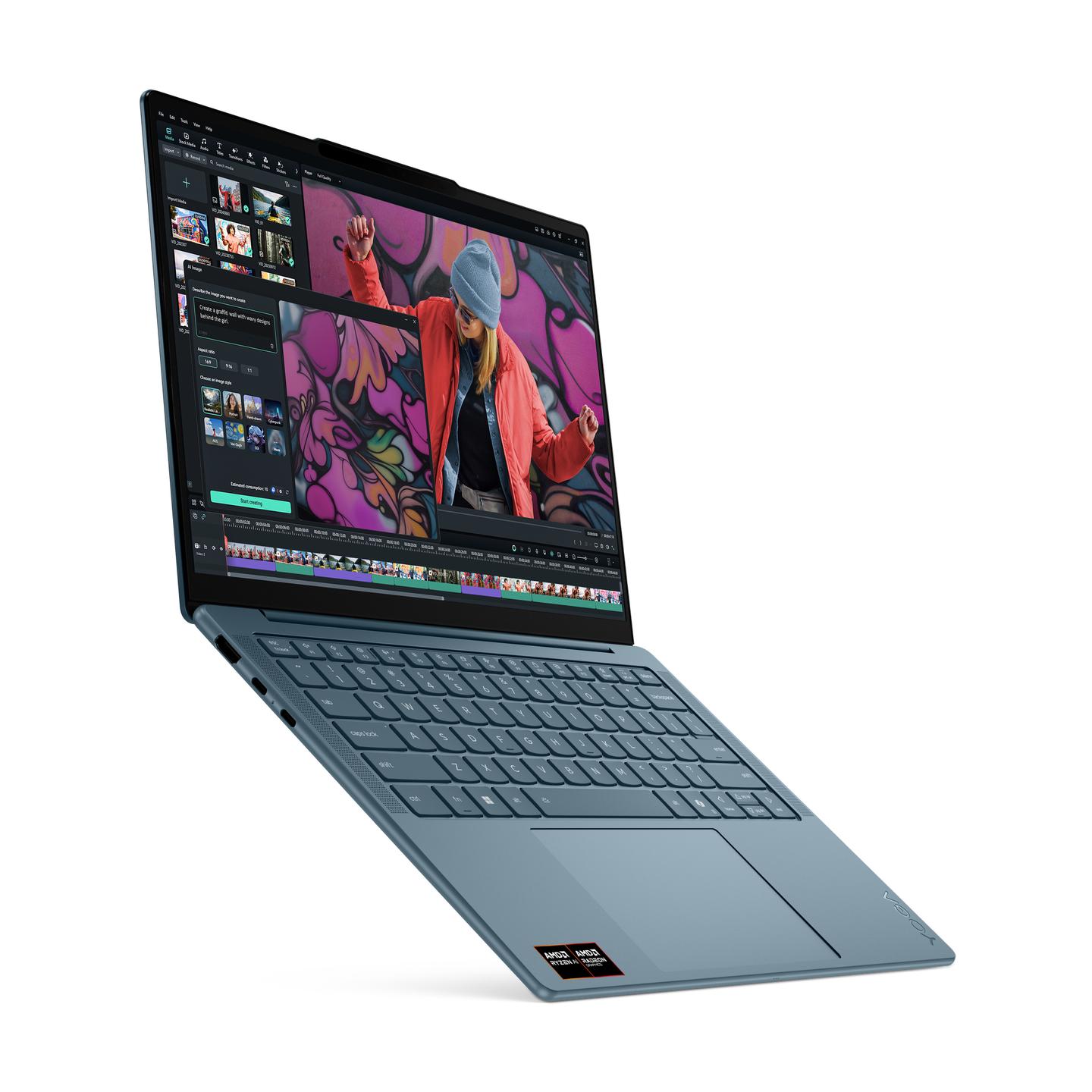 Laptop Lenovo Yoga Slim 7 14AKP10 / AMD Ryzen AI 7 345 / 32GB LPDDR5X / 1TB / 14" WUXGA OLED 60Hz / Radeon 840M - Teal - 2