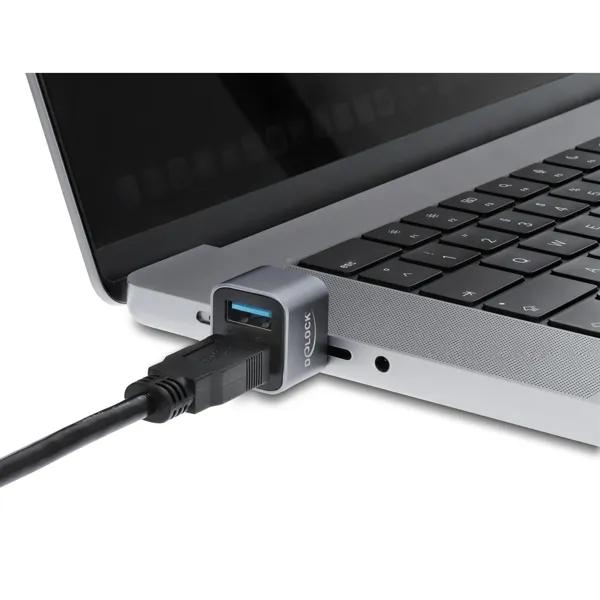 Hub USB Delock 64359 , USB-C Mashkull në 1x USB-A 10Gbps dhe 1x USB-A 2.0 , 10Gbps , Metal , 25mm - Gri - 3