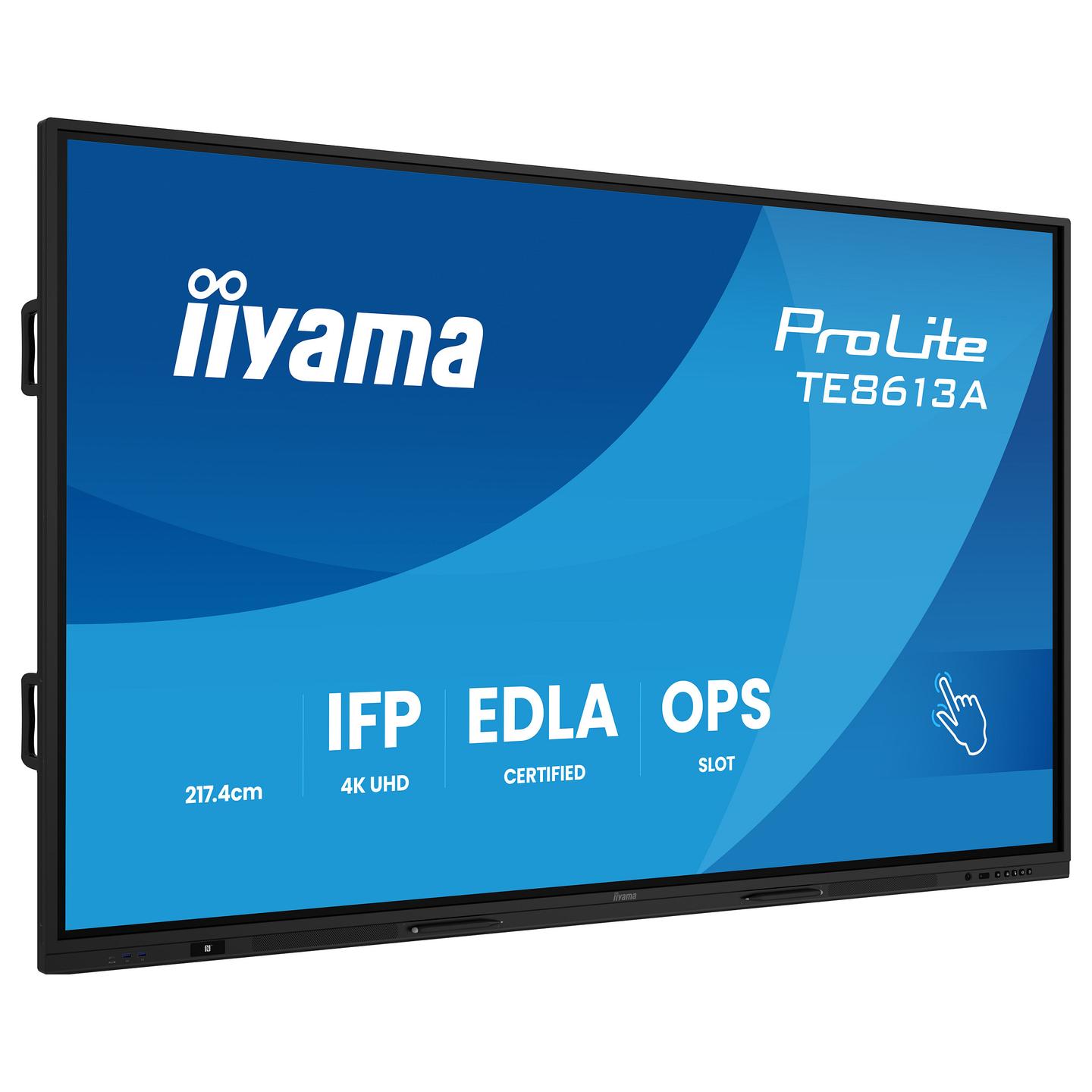 Interaktiv (Smart Board) iiyama ProLite TE8613A-B3AG, 85.6", 4K UHD, IPS, PureTouch-IR+, 6GB, 128GB, Wi-Fi 6E, 2xHDMI, DisplayPort, 2xUSB-C, NFC - Zezë - 3