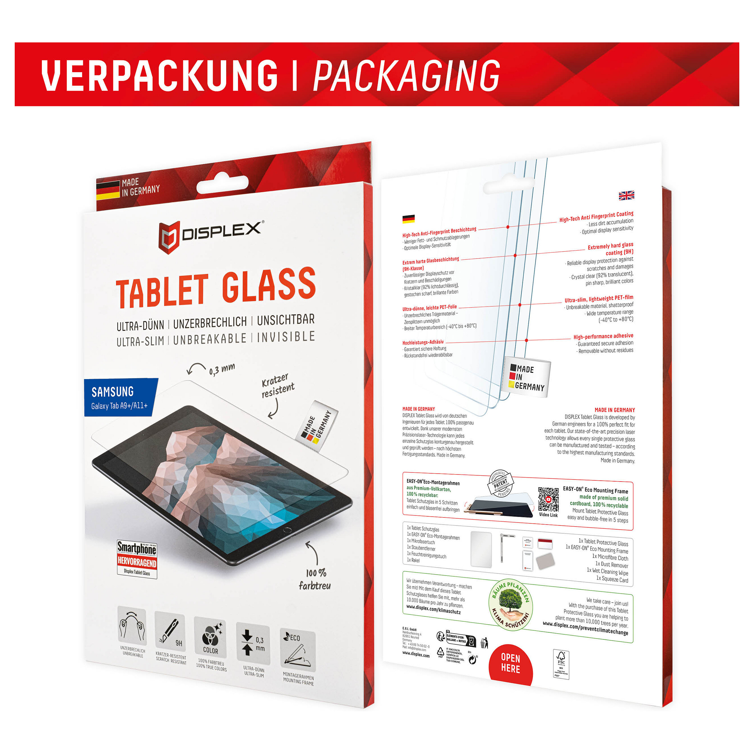 Mbrojtëse për ekran tablet Displex 01938 / Samsung Galaxy Tab A9+, A11+ / Xham Hybrid 9H - Transparent - 8