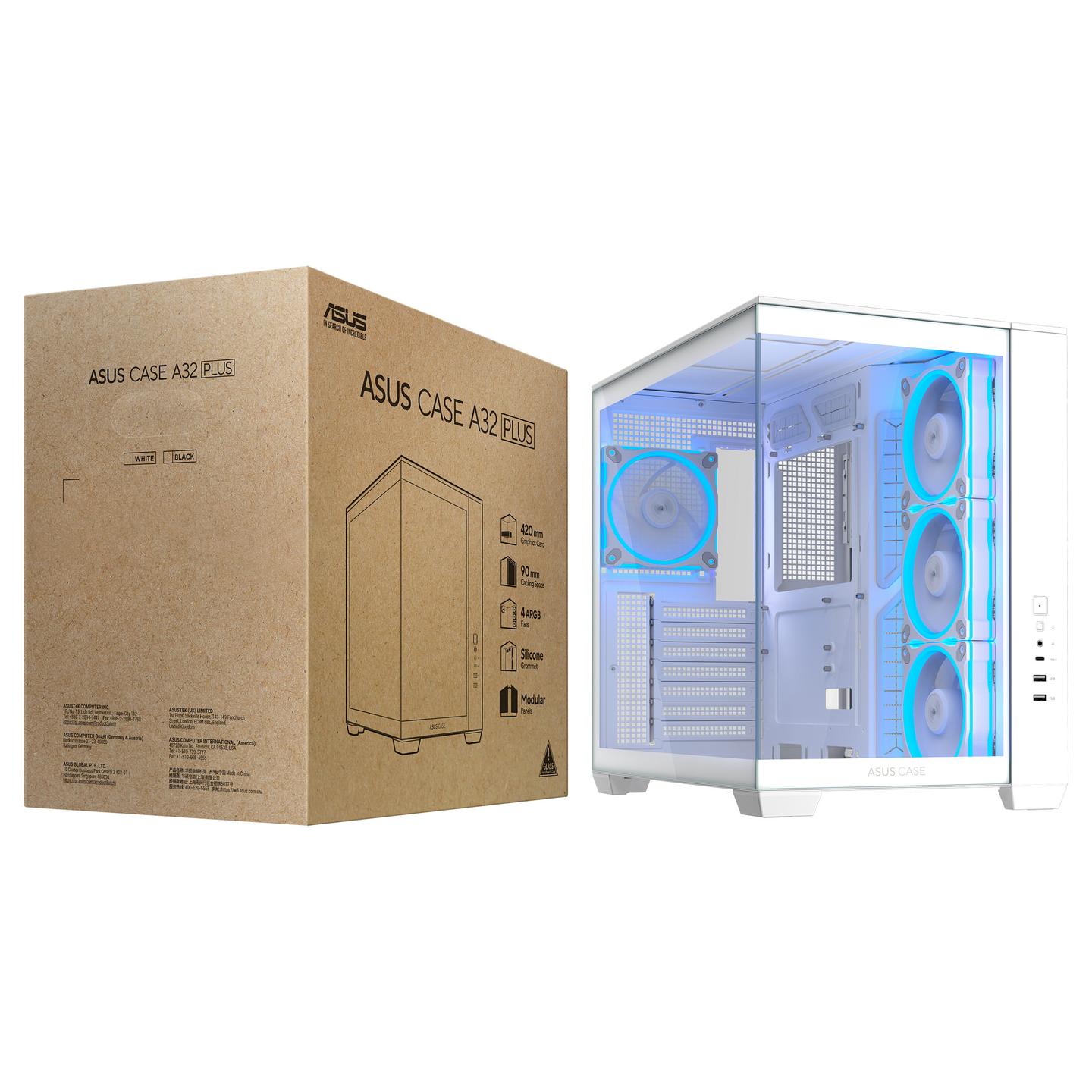 Kasë ASUS A32 Plus TG ARGB, Mid-Tower, ATX, Xham i Temperuar, 4x120mm ARGB, USB Type-C 10Gbps - Bardhë - 16