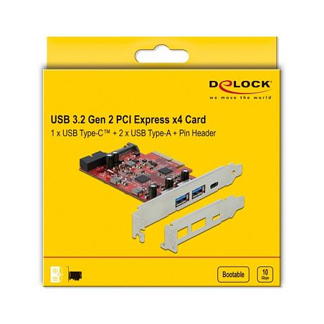 Kartë Zgjerimi Delock 90492, PCI Express 3.0 x4, 1x USB-C + 2x USB-A, 10Gbps, 1x USB 19-Pin i Brendshëm 5Gbps, ASM3142 + GL3590, Low Profile - 4
