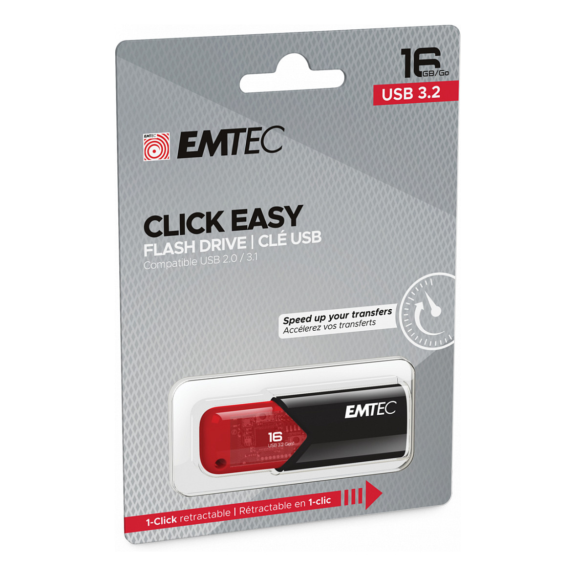 USB Flash Drive EMTEC Click Easy B110 / 16GB / USB Type-A / USB 3.2 Gen 1 - Zezë/Kuqe - 3
