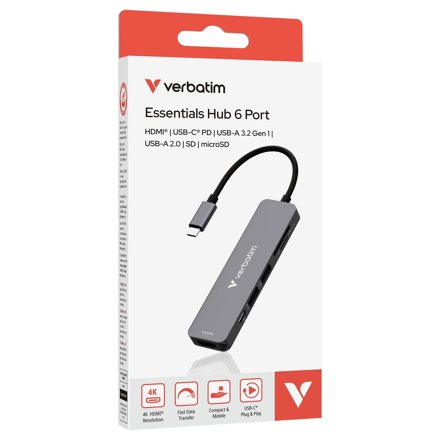 Hub USB-C Verbatim 32156, 6 Porta, HDMI 4K 30Hz, USB-A 3.2 Gen 1, USB-A 2.0, USB-C PD 100W, SD, microSD – Gri - 3